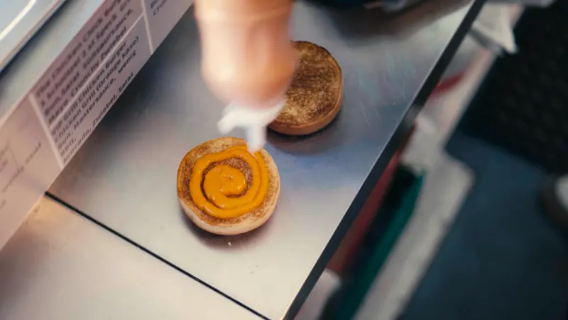 Hausgemachte Sauce kommt auf das Brötchen