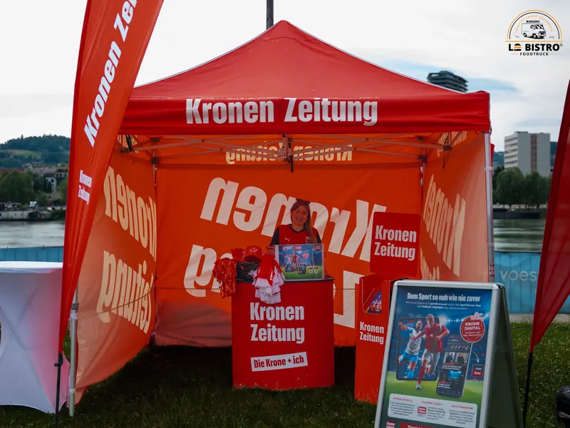 Stand der Kronen Zeitung, Public Viewing Sandburg Linz